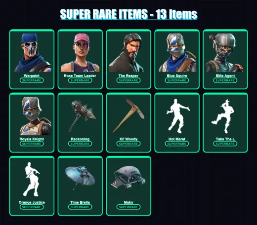 [PC/PSN] | Warpaint | Rose Team Leader | The Reaper | Blue Squire | Elite Agent | 155 skin | 115 pickaxe | 108 emote | 118 glider | Lv2171