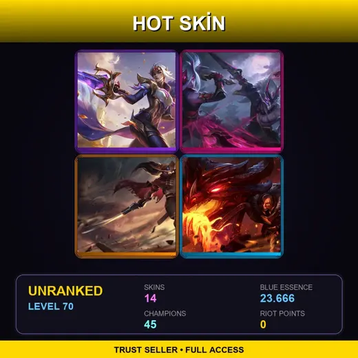 EUNE | Victorious Fiora | Blood Moon Master Yi | High Noon Yasuo | Dragonslayer Braum | 14 Skin | 45 Champ | Lv70 — Unchained Alistar