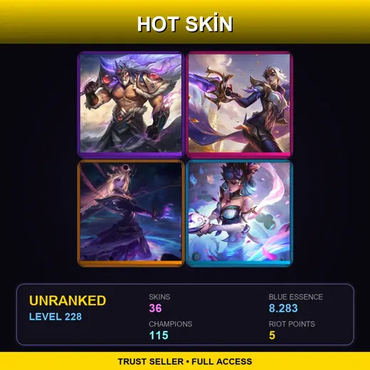 LAN | Victorious Tryndamere | Victorious Fiora | Spirit Blossom Evelynn | High Noon Mordekaiser | 36 Skin | 115 Champ | Lv228 — Marauder Xin Zhao
