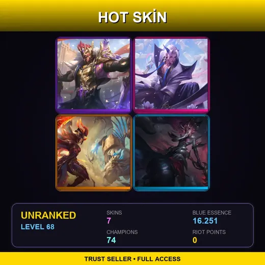 LAS | Victorious Draven | Spirit Blossom Yone | Dragon Guardian Galio | Coven Nami | 7 Skin | 74 Champ | Lv68