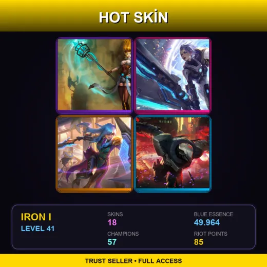 BR | Hextech Janna | Pulsefire Riven | Battle Academia Leona | PROJECT: Zed | 18 Skin | 57 Champ | Iron I | Lv41
