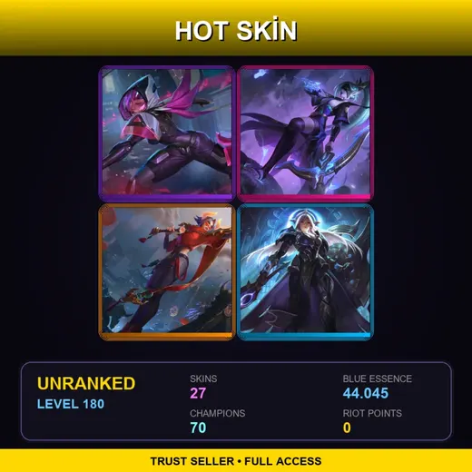 LAN | PROJECT: Irelia | Spirit Blossom Vayne | Lunar Beast Fiora | Lunar Eclipse Leona | 27 Skin | 70 Champ | Lv180 — Soul Fighter Jhin