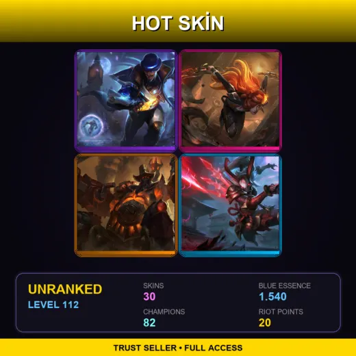 TR | Pulsefire Twisted Fate | High Noon Katarina | High Noon Urgot | Blood Moon Kalista | 30 Skin | 82 Champ | Lv112