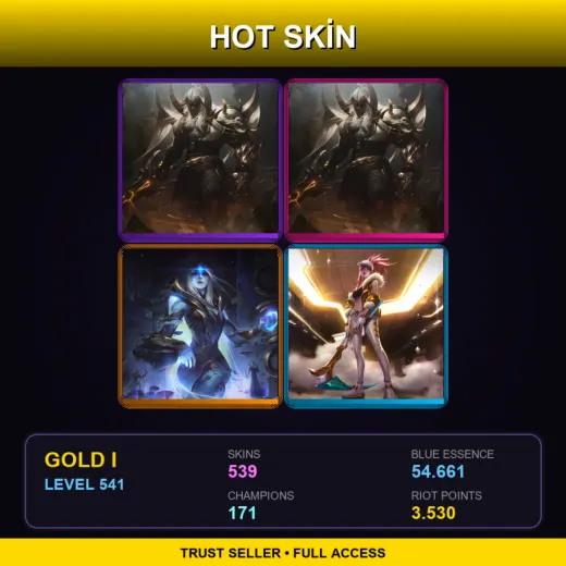 BR | Prestige Blood Moon Aatrox (2022) | Prestige Blood Moon Aatrox | Cosmic Queen Ashe | 539 Skin | 171 Champ | Gold I | Lv541 — God Staff Jax