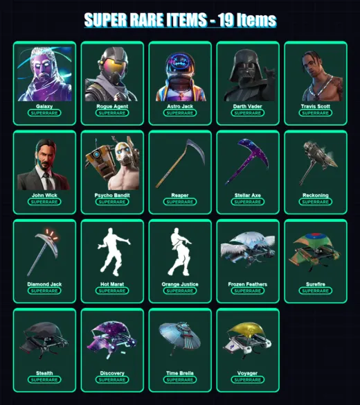 [PS4/PS5/XBOX/PC] | Galaxy | Rogue Agent | Astro Jack | Darth Vader | Travis Scott | 353 skin | 256 pickaxe | 230 emote | 197 glider | Lv2048
