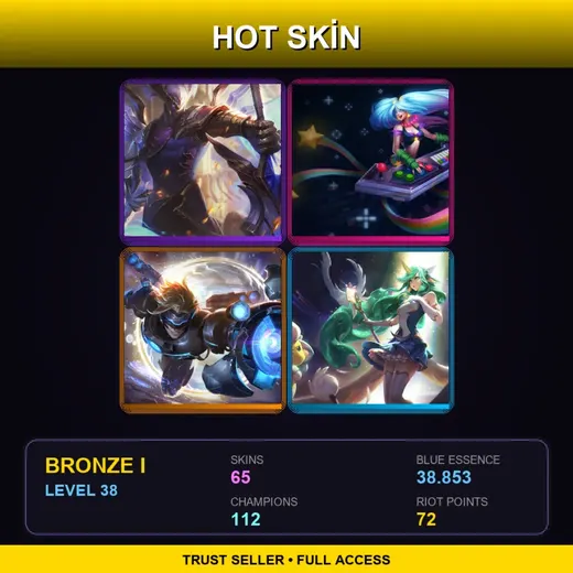 NA | Victorious Aatrox | Arcade Sona | Pulsefire Ezreal | Star Guardian Soraka | 65 Skin | 112 Champ | Bronze I | Lv38
