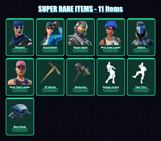 [PS4/PS5/XBOX/PC] | Warpaint | Cloud Striker | Rogue Agent | Blue Team Leader | Sultura | 47 skin | 50 pickaxe | 34 emote | 46 glider | Lv386
