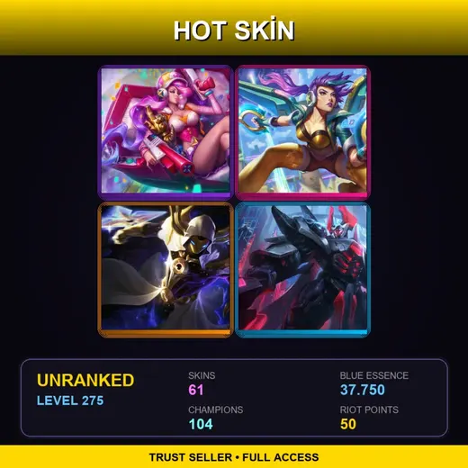 LAN | Cosmic Reaver Kassadin | Arcade Miss Fortune | PROJECT: Mordekaiser | Star Guardian Quinn | 61 Skin | 104 Champ | Lv275
