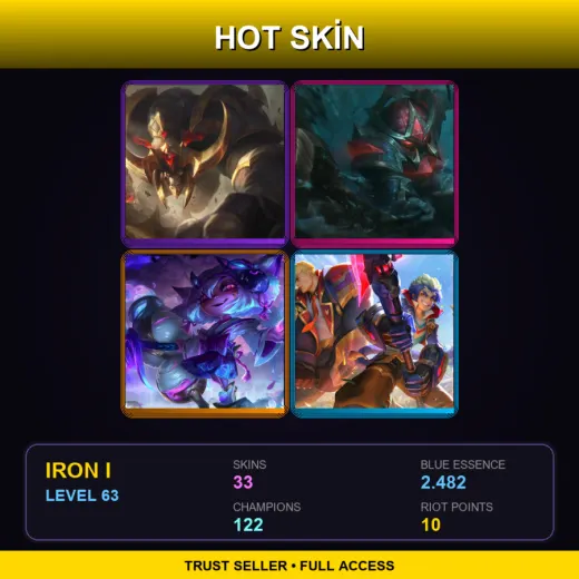BR | Conqueror Alistar | Conqueror Nautilus | Spirit Blossom Tristana | Battle Academia Wukong | 33 Skin | 122 Champ | Iron I | Lv63