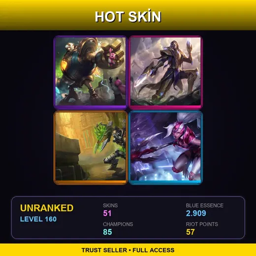 TR | Victorious Blitzcrank | Victorious Lucian | Hextech Singed | Challenger Nidalee | 51 Skin | 85 Champ | Lv160