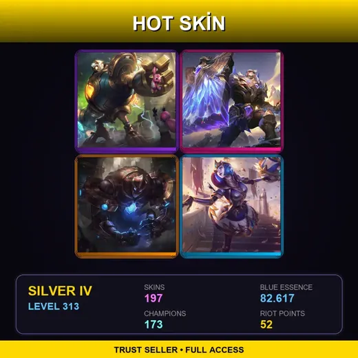 TR | Victorious Blitzcrank | Victorious Braum | Hextech Galio | Victorious Orianna | 197 Skin | 173 Champ | Silver IV | Lv313