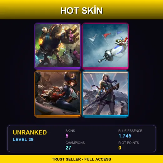 EUW | Victorious Blitzcrank | Ice Toboggan Corki | Waterloo Miss Fortune | Arctic Warfare Caitlyn | 5 Skin | 27 Champ | Lv39