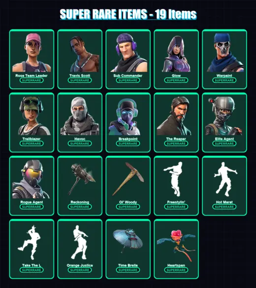 [PC/XBOX/PSN] | Rose Team Leader | Travis Scott | Sub Commander | Glow | Warpaint | 187 skin | 147 pickaxe | 141 emote | 148 glider | Lv2182