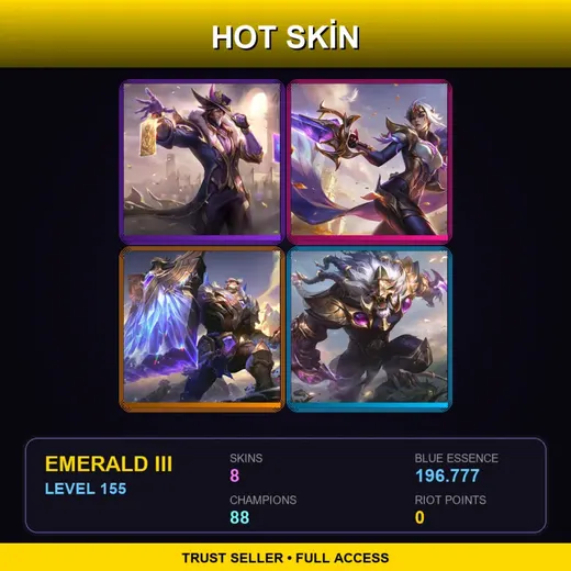 SG | Victorious Twisted Fate | Victorious Fiora | Victorious Braum | Victorious Rengar | 8 Skin | 88 Champ | Emerald III | Lv155