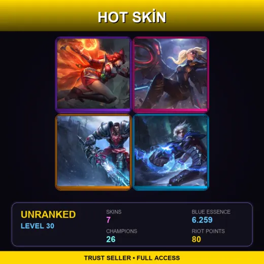 EUW | Foxfire Ahri | Riot Kayle | Dreadknight Garen | Frosted Ezreal | 7 Skin | 26 Champ | Lv30