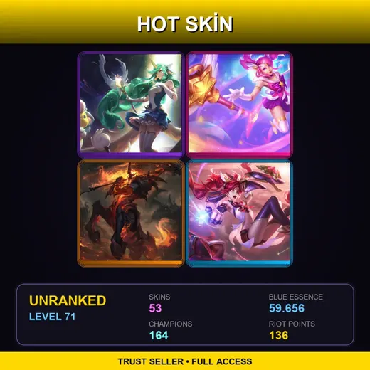 SG | Star Guardian Soraka | Star Guardian Lux | High Noon Hecarim | Star Guardian Jinx | 53 Skin | 164 Champ | Lv71