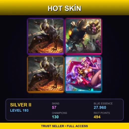 OCE | Prestige Nightbringer Lee Sin (2022) | Victorious Blitzcrank | Prestige Nightbringer Lee Sin | 57 Skin | 130 Champ | Silver II | Lv193