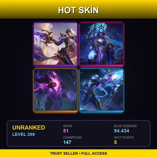 LAS | Victorious Fiora | High Noon Mordekaiser | Cosmic Huntress Nidalee | Spirit Blossom Ashe | 51 Skin | 147 Champ | Lv289 — Cosmic Hunter Varus