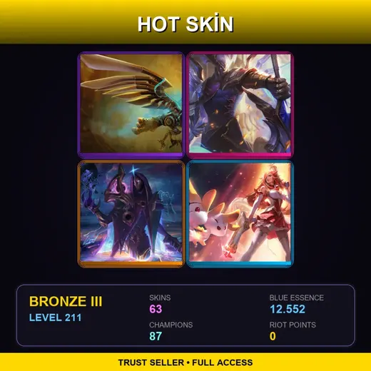SG | Hextech Anivia | Victorious Aatrox | Dark Cosmic Jhin | Star Guardian Miss Fortune | 63 Skin | 87 Champ | Bronze III | Lv211