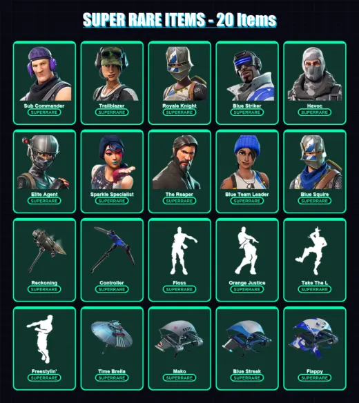 [PS4/PS5/XBOX/PC] | Sub Commander | Trailblazer | Royale Knight | Blue Striker | Havoc | 64 skin | 103 pickaxe | 73 emote | 86 glider | Lv1390