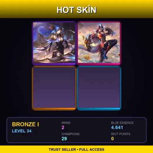 LAN | Victorious Sona | Immortal Journey Shyvana | 2 Skin | 29 Champ | Bronze I | Lv34