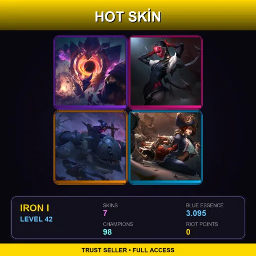 TR | Dark Star Malphite | Masque of the Black Rose Elise | Demolisher Nunu & Willump | Waterloo Miss Fortune | 7 Skin | 98 Champ | Iron I | Lv42
