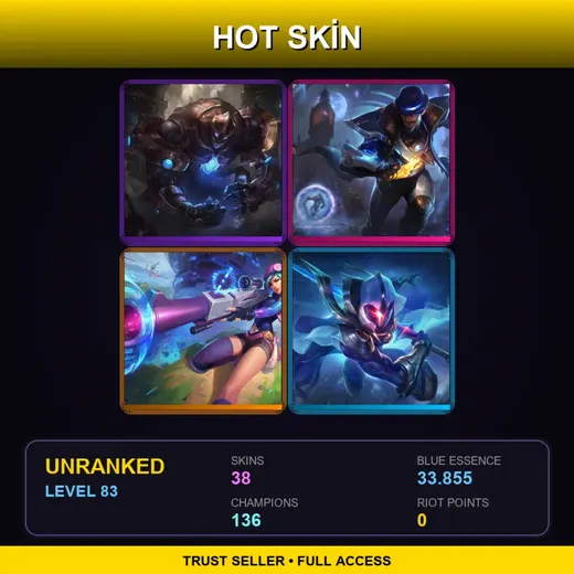 VN | Hextech Galio | Pulsefire Twisted Fate | Cosmic Blade Master Yi | PROJECT: Renekton | 38 Skin | 136 Champ | Lv83