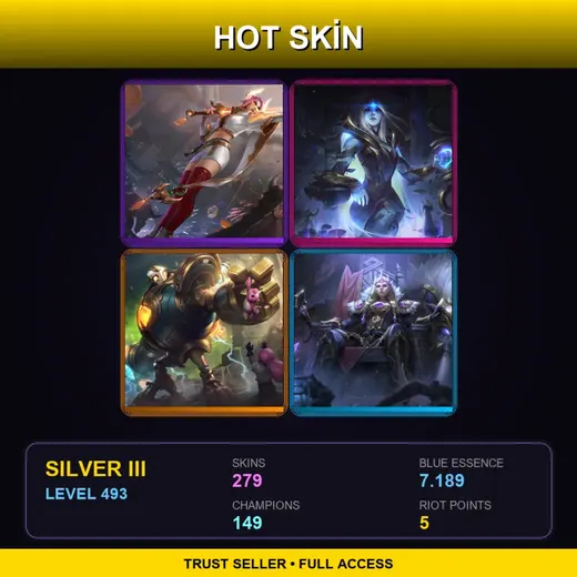 BR | Prestige Lunar Beast Fiora | Victorious Blitzcrank | Victorious Sejuani | Conqueror Jax | 279 Skin | 149 Champ | Silver III | Lv493