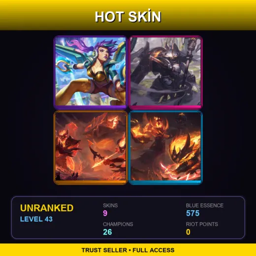 LAS | Arcade Kai'Sa | Mecha Kingdoms Jax | Infernal Galio | Infernal Kennen | 9 Skin | 26 Champ | Lv43