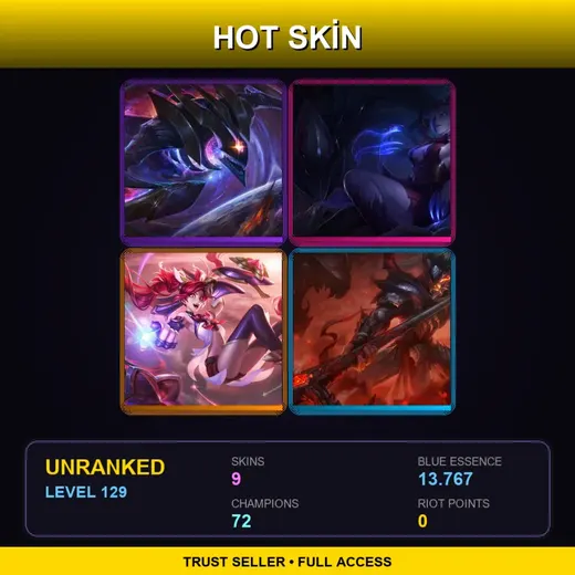 LAS | Blood Moon Elise | Dark Star Kha'Zix | Star Guardian Jinx | Dragonslayer Xin Zhao | 9 Skin | 72 Champ | Lv129 — Blood Moon Elise