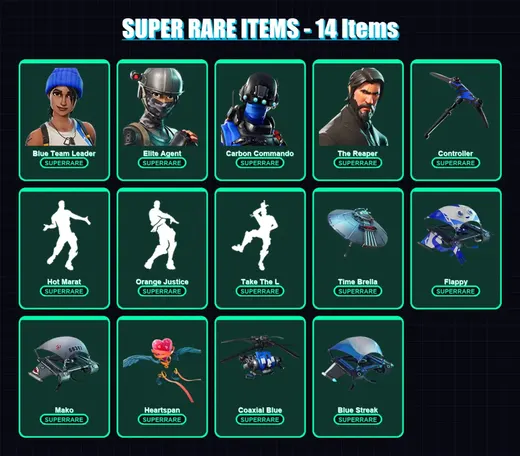 [PS4/PS5/XBOX/PC] | Blue Team Leader | Elite Agent | Carbon Commando | The Reaper | Luxe | 62 skin | 97 pickaxe | 82 emote | 108 glider | Lv2202