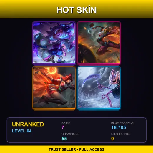 RU | Spirit Blossom Tristana | Dragonblade Riven | Foxfire Ahri | Dark Candy Fiddlesticks | 7 Skin | 55 Champ | Lv64