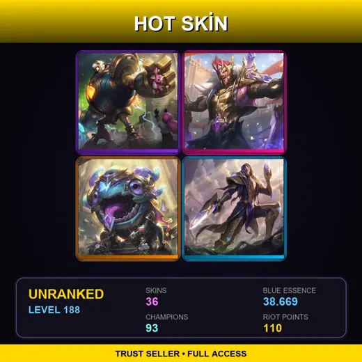 LAN | Victorious Blitzcrank | Victorious Draven | Victorious Kog'Maw | Victorious Lucian | 36 Skin | 93 Champ | Lv188 — Charred Maokai