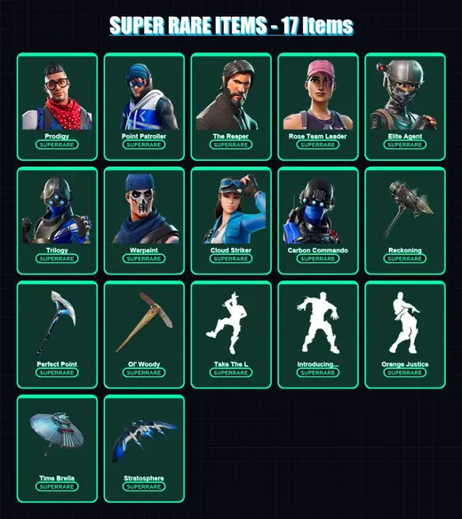 [PS4/PS5/XBOX/PC] | Prodigy | Point Patroller | The Reaper | Rose Team Leader | Elite Agent | 220 skin | 193 pickaxe | 171 emote | 166 glider | Lv28