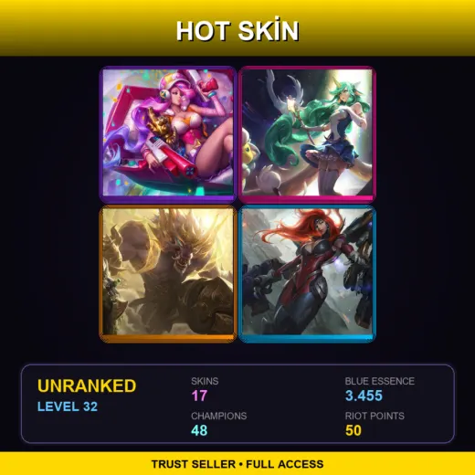 NA | Arcade Miss Fortune | Star Guardian Soraka | Lunar Guardian Warwick | Gun Goddess Miss Fortune | 17 Skin | 48 Champ | Lv32