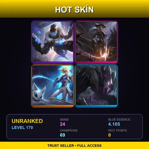 LAN | High Noon Ashe | Star Guardian Ezreal | Pulsefire Lucian | Old God Malphite | 24 Skin | 69 Champ | Lv170