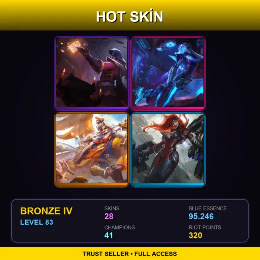 EUW | Blood Moon Twisted Fate | PROJECT: Ashe | Fried Chicken King Swain | Gun Goddess Miss Fortune | 28 Skin | 41 Champ | Bronze IV | Lv83