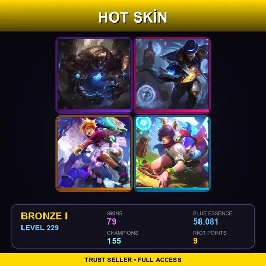 EUNE | Hextech Galio | Battle Academia Caitlyn | Pulsefire Twisted Fate | Star Guardian Miss Fortune | 79 Skin | 155 Champ | Bronze I | Lv229