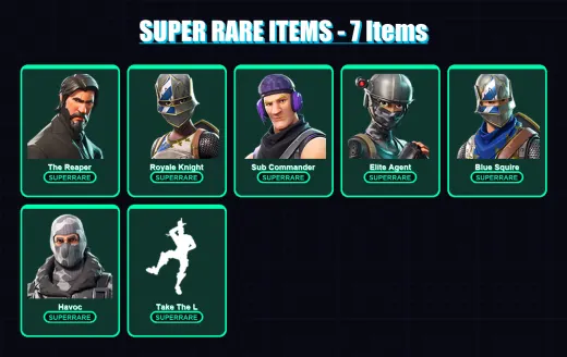[PC/XBOX] | The Reaper | Royale Knight | Sub Commander | Elite Agent | Blue Squire | 15 skin | 8 pickaxe | 14 emote | 13 glider | Lv227
