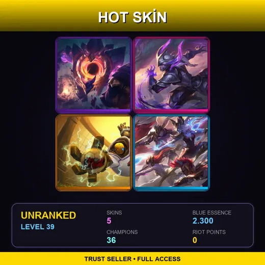 NA | Dark Star Malphite | Darkflame Shyvana | Goalkeeper Blitzcrank | SKT T1 Ekko | 5 Skin | 36 Champ | Lv39