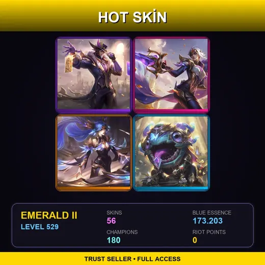 LAS | Victorious Twisted Fate | Victorious Fiora | Victorious Sona | Victorious Kog'Maw | 56 Skin | 180 Champ | Emerald II | Lv529 — LoL account