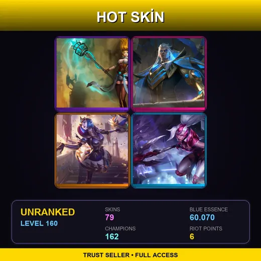 SG | Hextech Janna | Hextech Swain | Victorious Orianna | Challenger Nidalee | 79 Skin | 162 Champ | Lv160