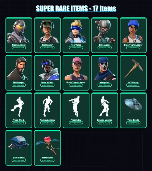 [PS4/PS5/XBOX/PC] | Rogue Agent | Trailblazer | Neo Versa | Elite Agent | Blue Team Leader | 56 skin | 49 pickaxe | 71 emote | 58 glider | Lv670