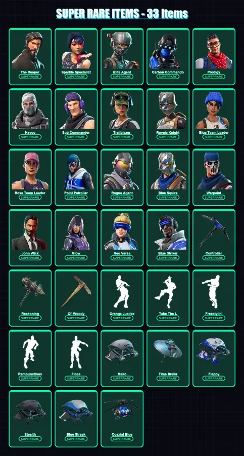 [PC] | The Reaper | Sparkle Specialist | Elite Agent | Carbon Commando | Prodigy | 186 skin | 133 pickaxe | 145 emote | 114 glider | Lv1391