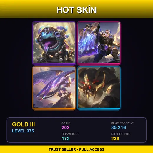SG | Victorious Kog'Maw | Victorious Braum | Victorious Anivia | Conqueror Alistar | 202 Skin | 172 Champ | Gold III | Lv375