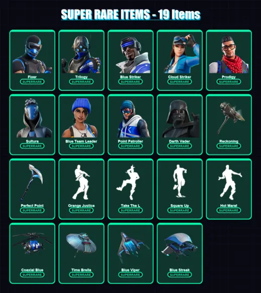 [PS4/PS5/XBOX/PC] | Fixer | Trilogy | Blue Striker | Cloud Striker | Prodigy | 196 skin | 230 pickaxe | 176 emote | 193 glider | Lv2299