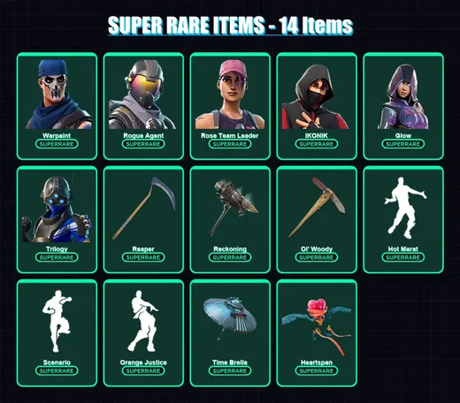 [PC] | Warpaint | Rogue Agent | Rose Team Leader | IKONIK | Glow | 344 skin | 340 pickaxe | 220 emote | 226 glider | Lv2860