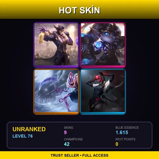 LAN | Victorious Twisted Fate | Hextech Poppy | Dark Candy Fiddlesticks | Masque of the Black Rose Elise | 9 Skin | 42 Champ | Lv76 — Amethyst Ashe