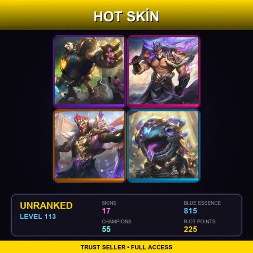 EUW | Victorious Blitzcrank | Victorious Tryndamere | Victorious Draven | Victorious Kog'Maw | 17 Skin | 55 Champ | Lv113