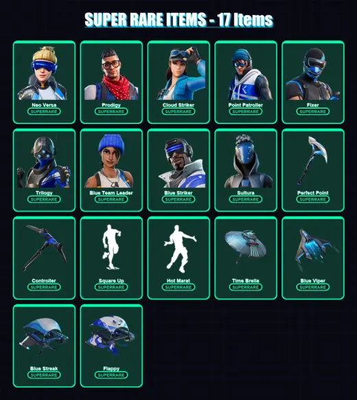 [PS4/PS5/PC] | Neo Versa | Prodigy | Cloud Striker | Point Patroller | Fixer | 64 skin | 110 pickaxe | 82 emote | 98 glider | Lv1814